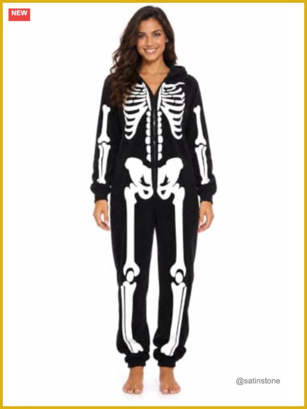 Adult Onesie Skeleton Halloween Costume Hooded Zip-Up Microfleece Pajama